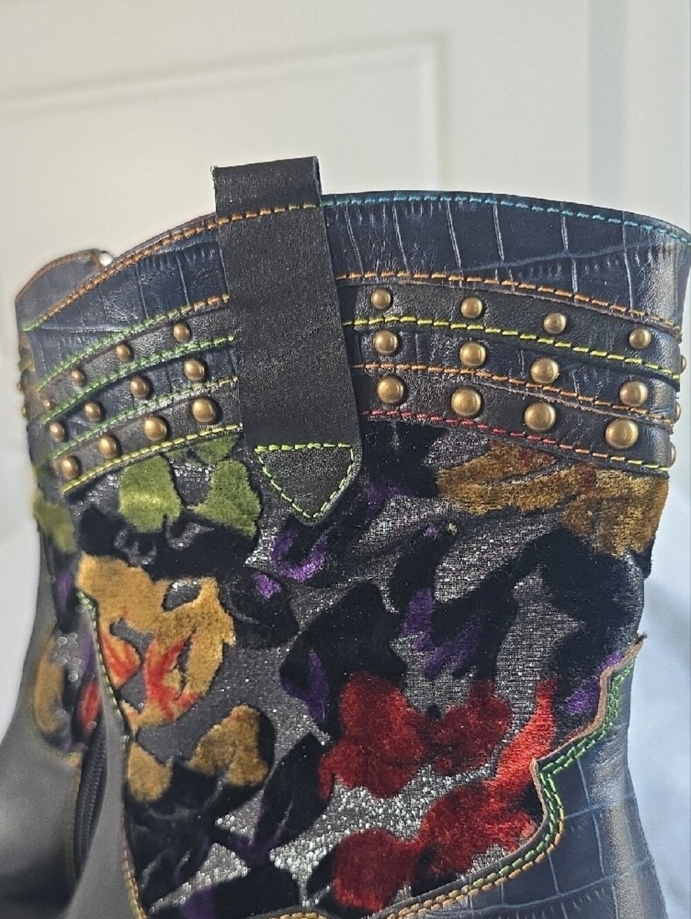 L'Artiste Black Leather Heeled Ankle Boots with Multicolor Flowers Size EU 41 - Picture 6 of 16